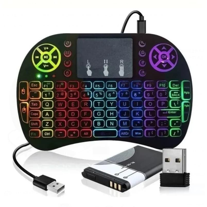 Mini Teclado Controle Sem Fio Para Smart Tv Tv Box Pc Iluminado Quadradro/Meia Lua