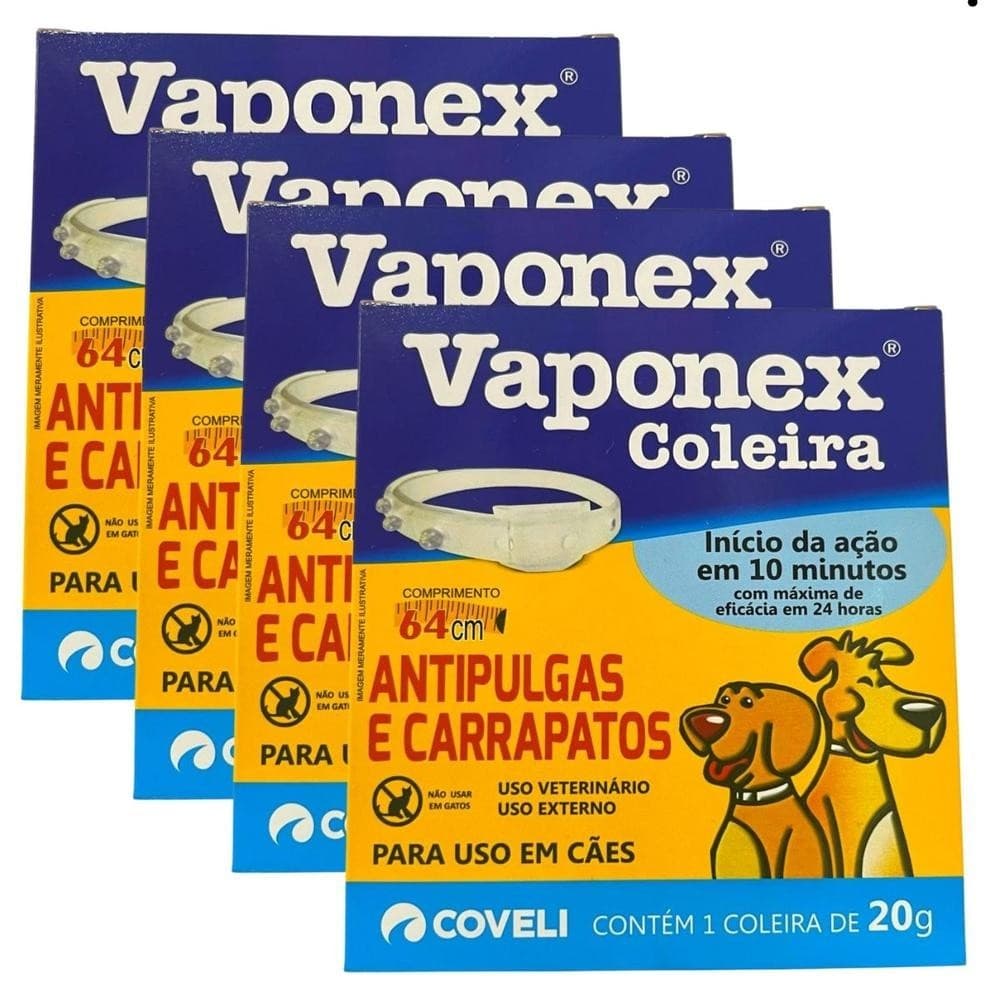 Kit 4 Vaponex Coleira Antipulgas 64cm