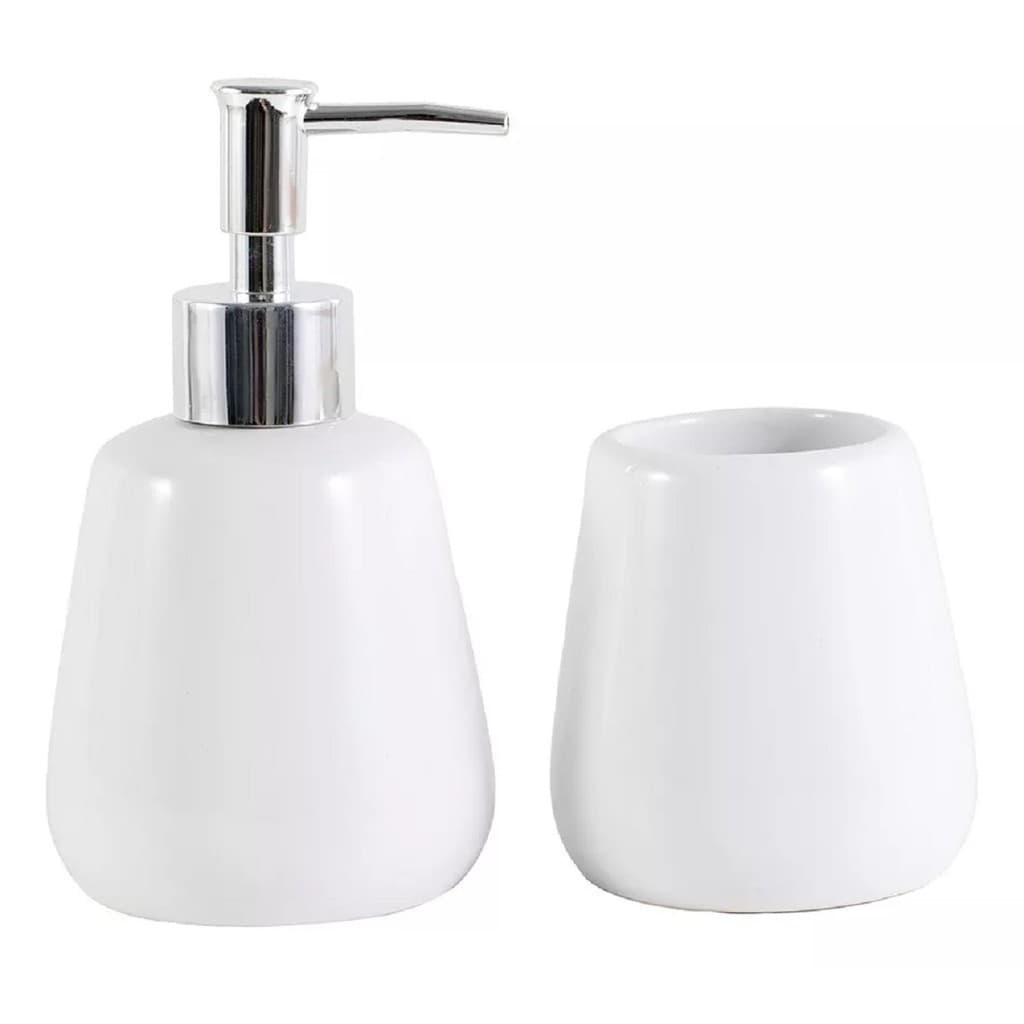 Kit Banheiro Lavabo Branco 2 Peças Cerâmica Acessórios