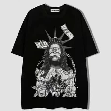 Camiseta Top Manga Caída Estátua liberdade Money is Real StreetWear unissex ! font t-shirt