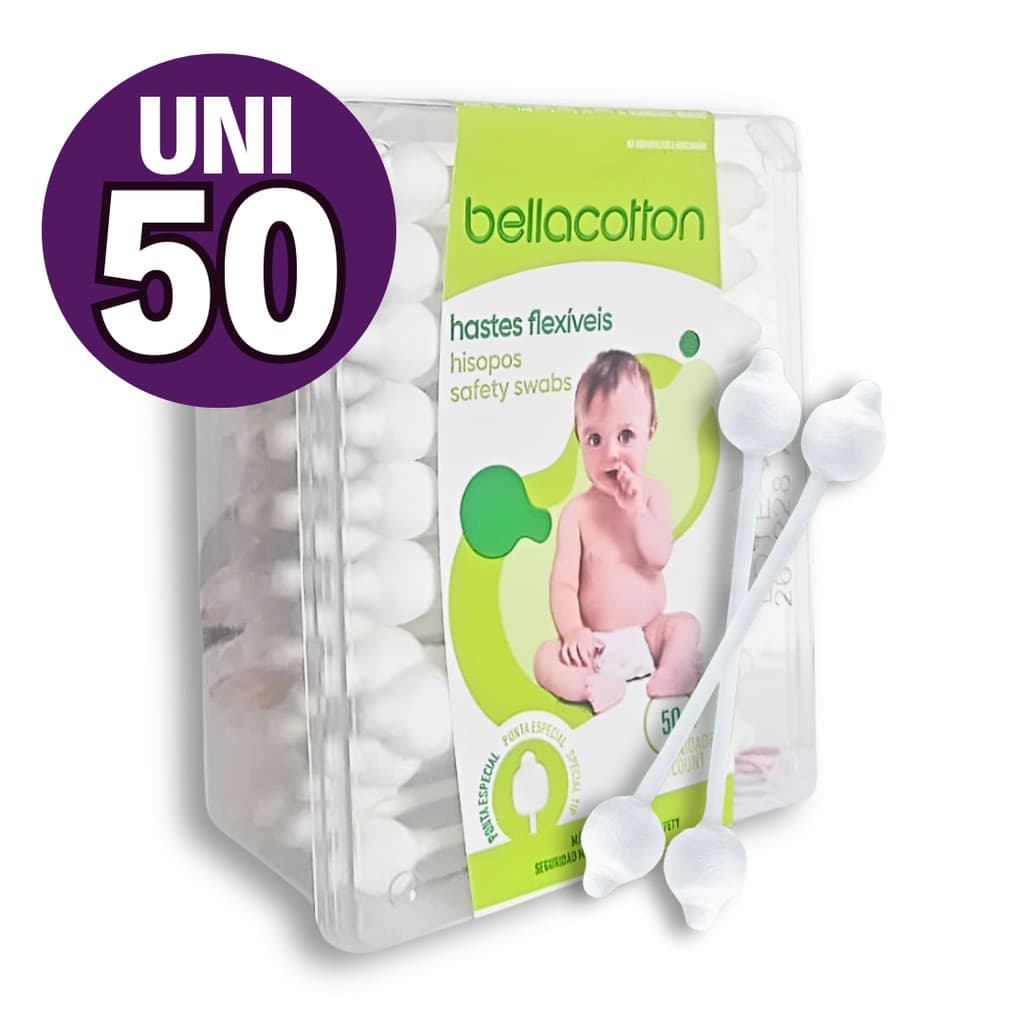 Haste Flexível Cotonete Bebe Bastonetes Bellacotton Caixa C/ 50 unidades