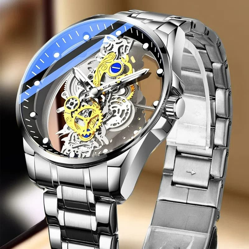Relógio Mecânico Automático Masculino-Luminoso De Quartzo À Prova D'água Transparente De Dupla Face