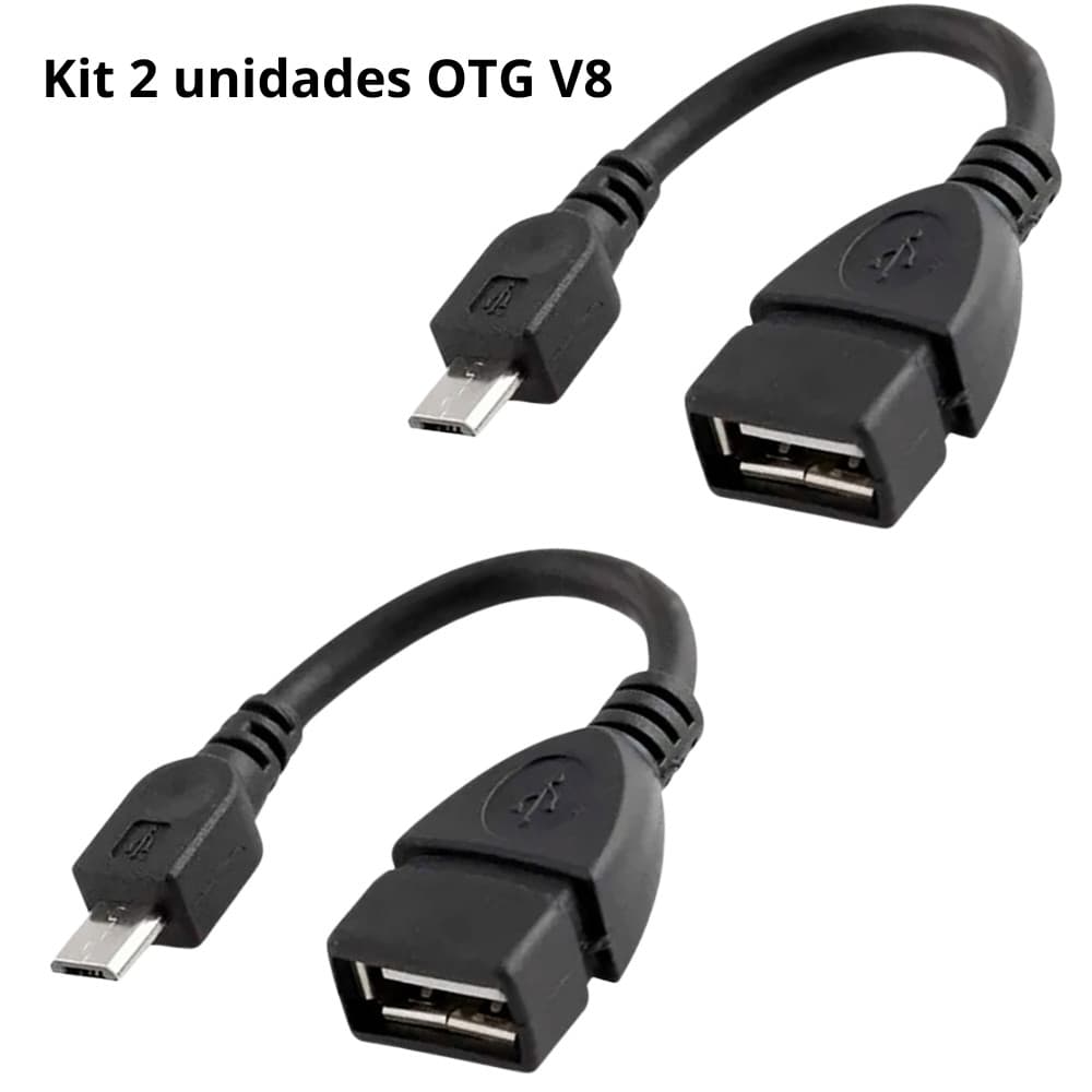 Kit 2 Cabo Otg Usb V8 Micro Usb  Macho Para Usb Fêmea Conversor Adaptador Pendrive Celular Tablet