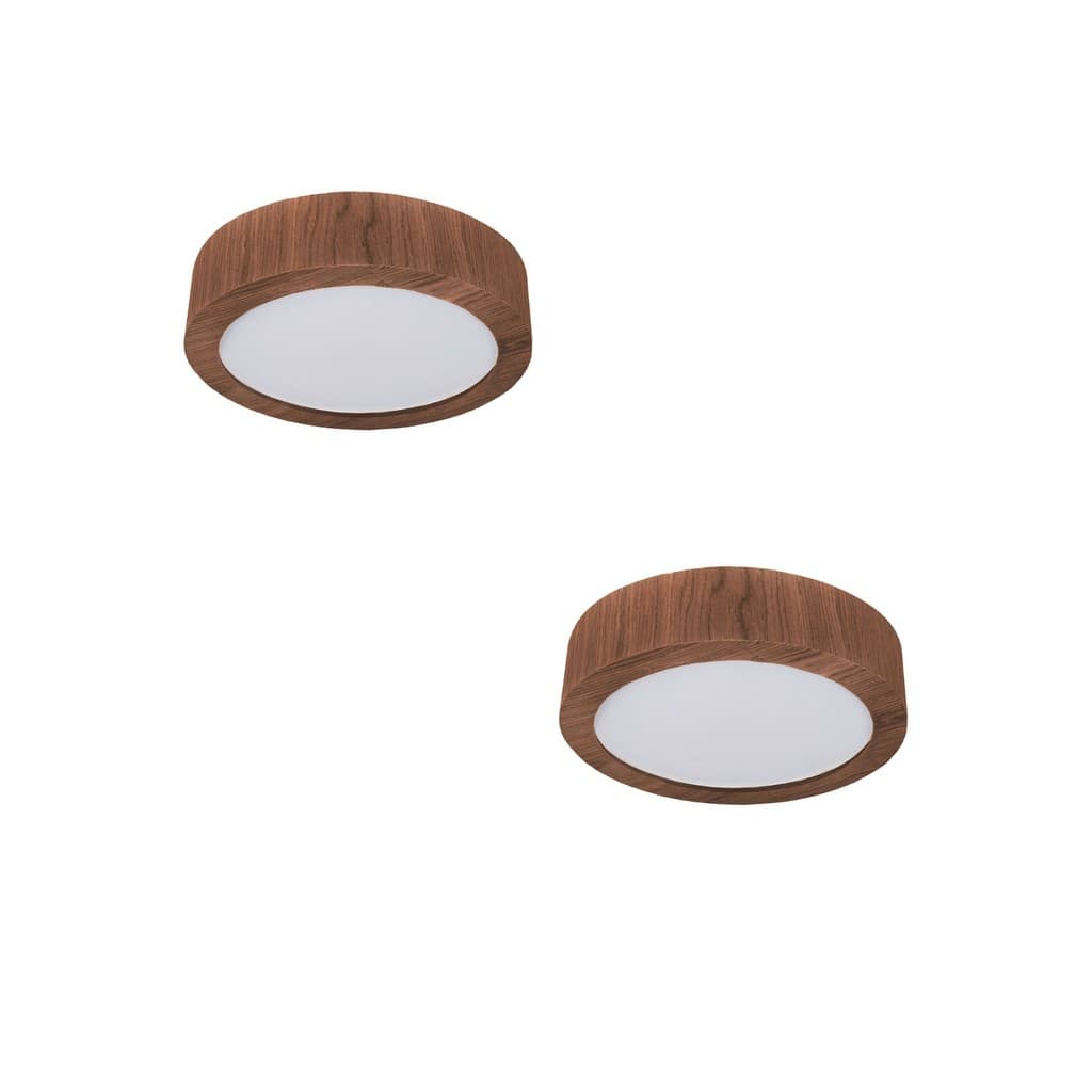 Kit 2 Plafons LED Redondo Sobrepor Madeira Imbuia 12w 18cm 3000k Amarela Bivolt