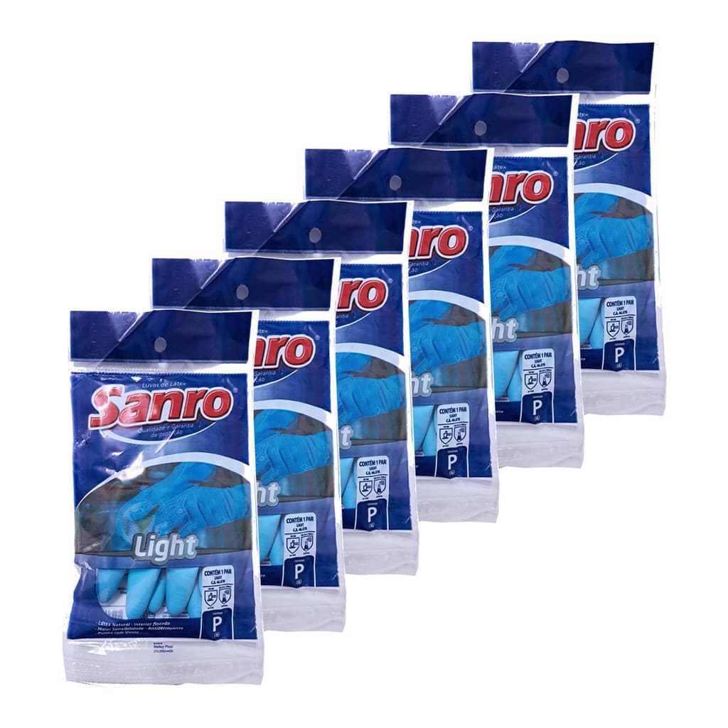 10 PARES Luva Limpeza Latex Multiuso Sanro Light Forrada AZUL
