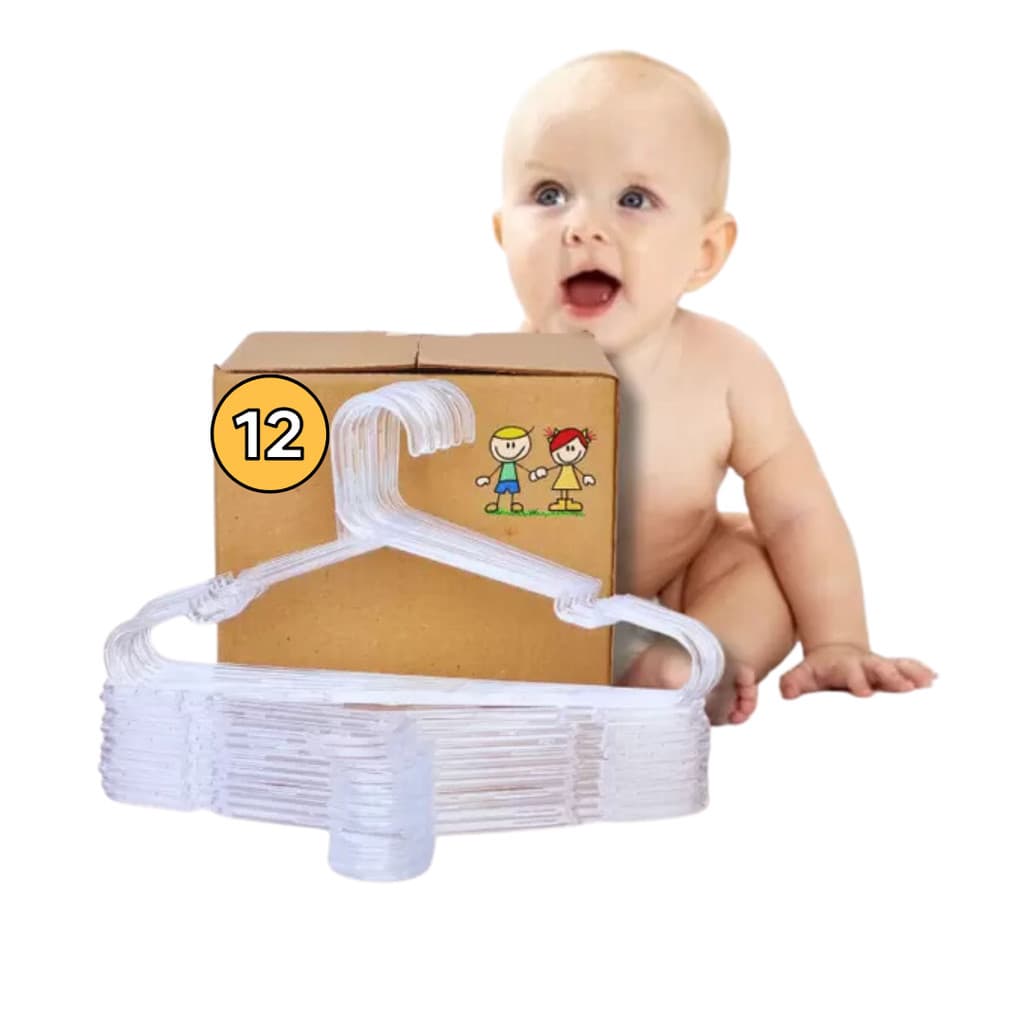 Kit Com 12 Cabide De Acrílico Infantil Transparente Misto Reforçado