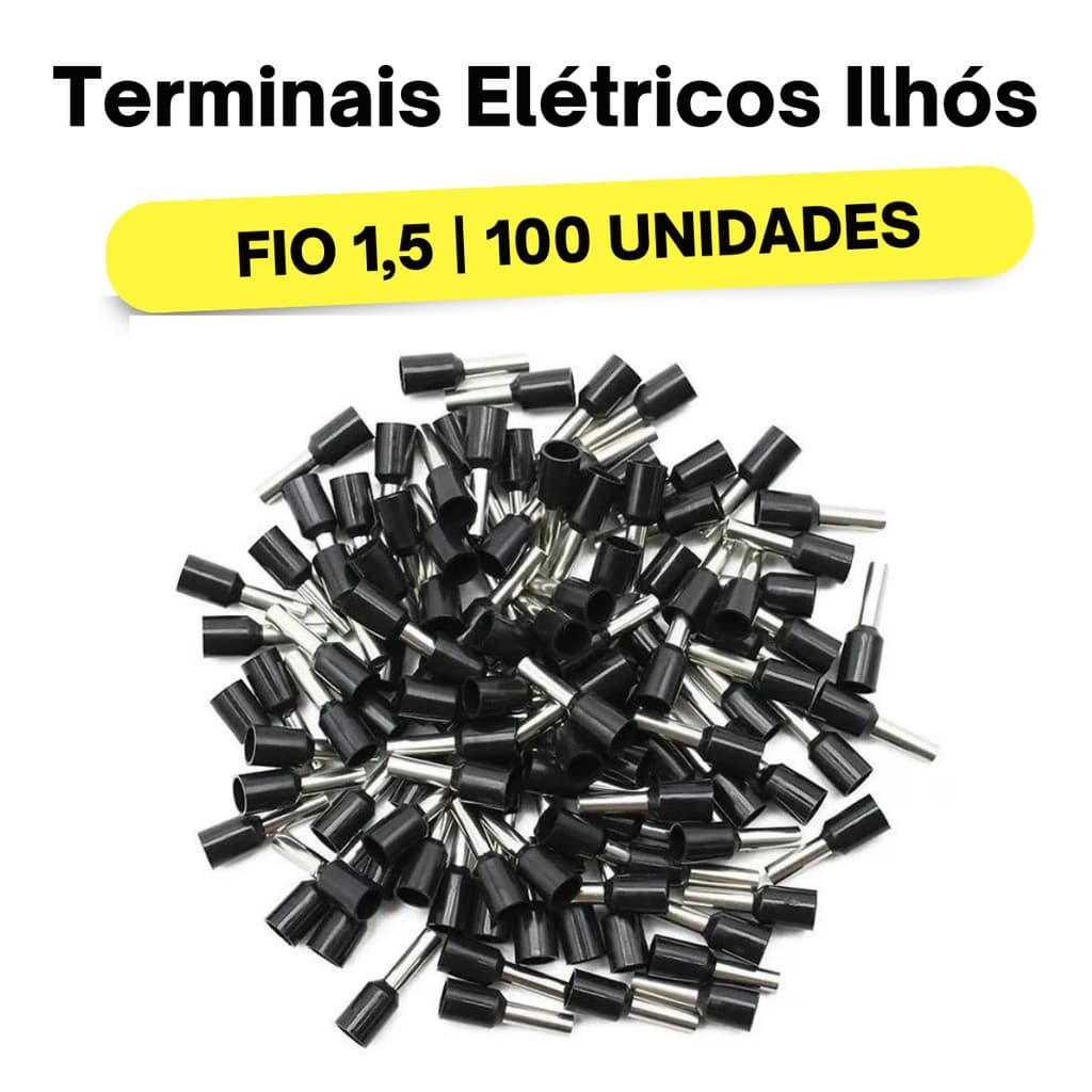 Terminais Elétricos Ilhós Tubular | 100 Pçs | 1,5mm