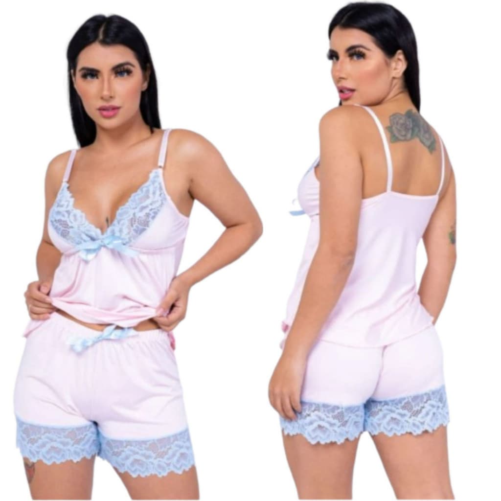 Baby Doll Liso Com Renda Em Liganete Pijama com Tecido Macio