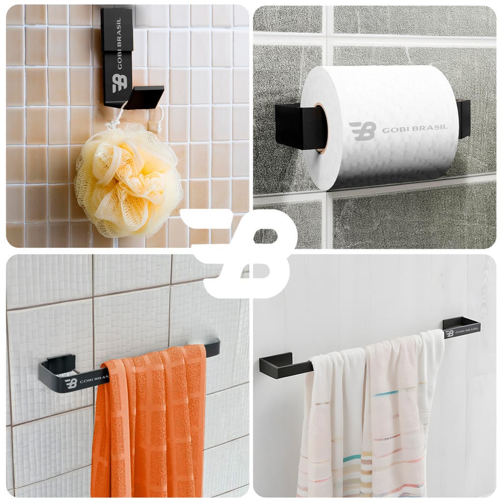 Kit Acessórios Para Banheiro, Lavabo 4 Peças - Preto Fosco