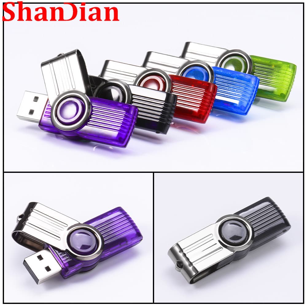 SHANDIAN Alta Velocidade USB 2.0 Flash Drive 128GB Atacado Vendas Flashdrive 64GB Pendrive Rotativo 32GB De Metal 16GB Mini Thumbdrive 8GB Memória De Presente Comercial 4GB