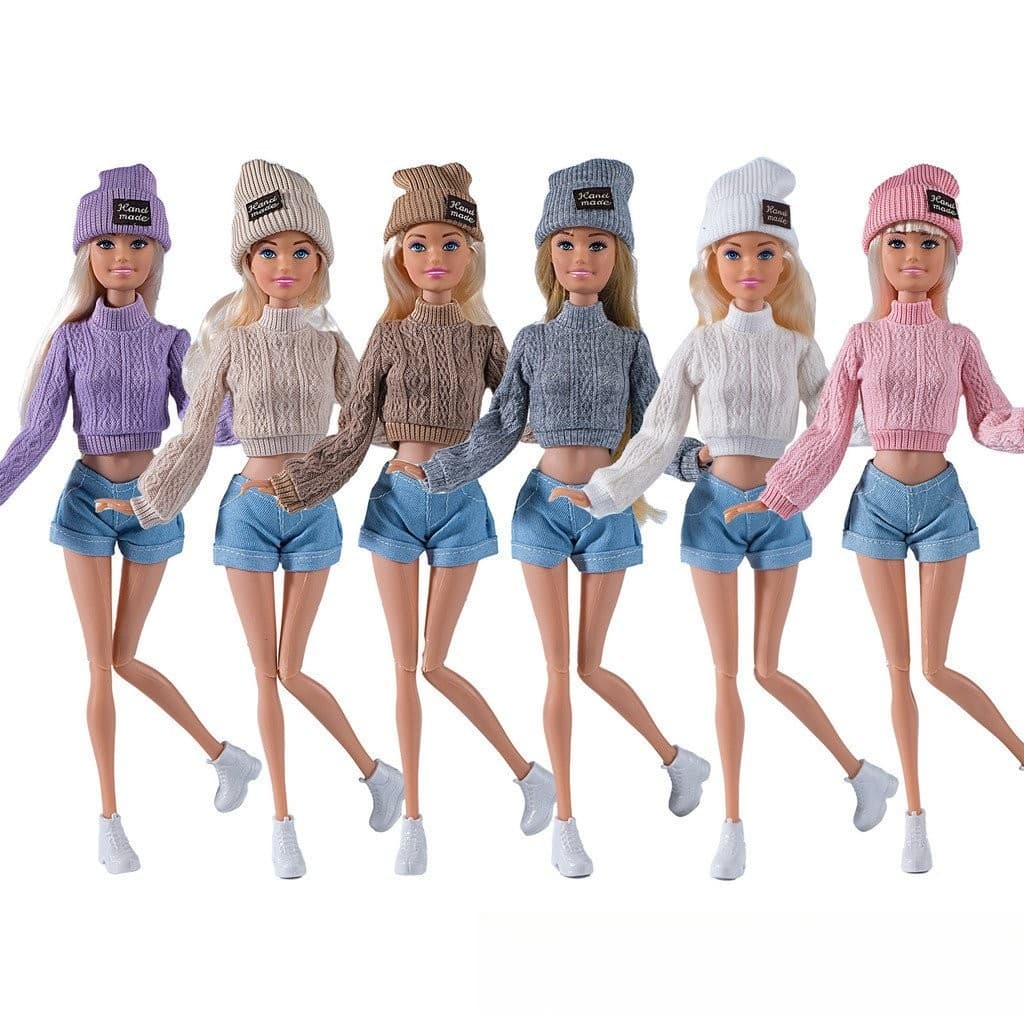 Nova roupa de boneca de 11 polegadas 30 cm, jogo de vestir, conjunto de suéter/chapéu/shorts
