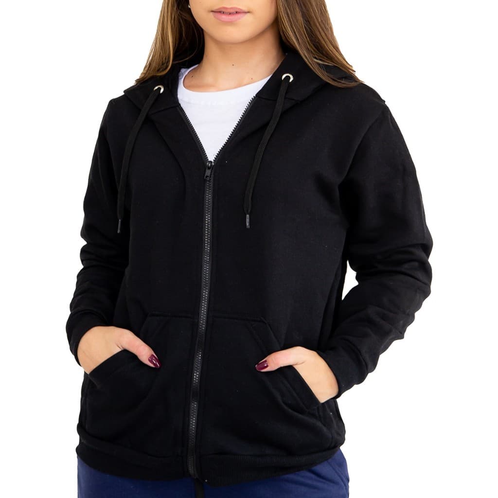 Blusa de Frio Moletom Ziper Liso Feminina Lisa Zíper Sem Estampa Inverno