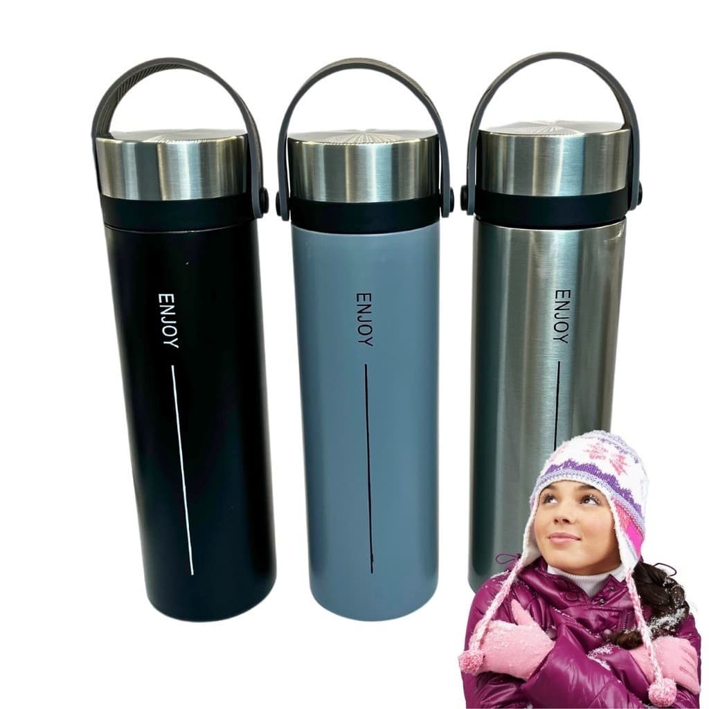 Garrafa Térmica Inox 500ml com Infusor de Chá Para Academia Café Água Parede Dupla