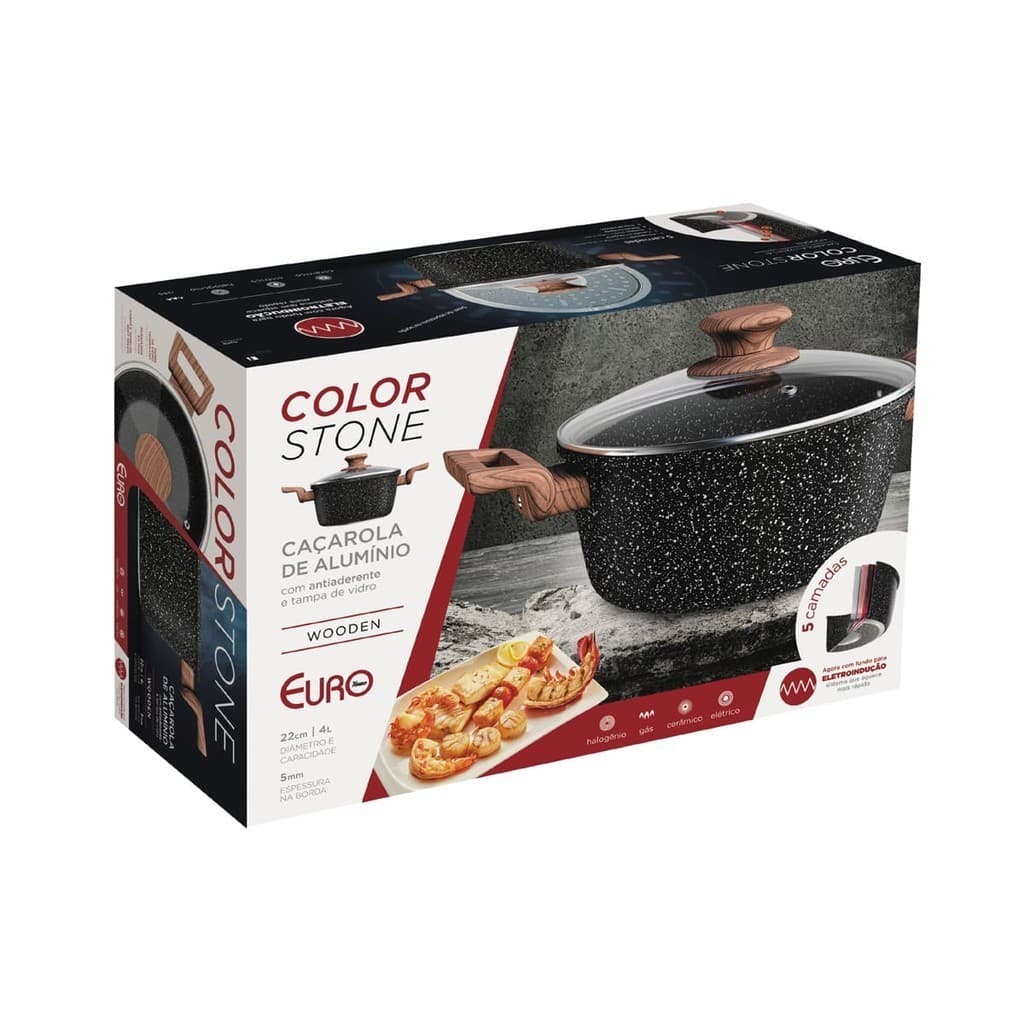 Panela Caçarola de Indução 22cm Color Stone Wooden - Euro