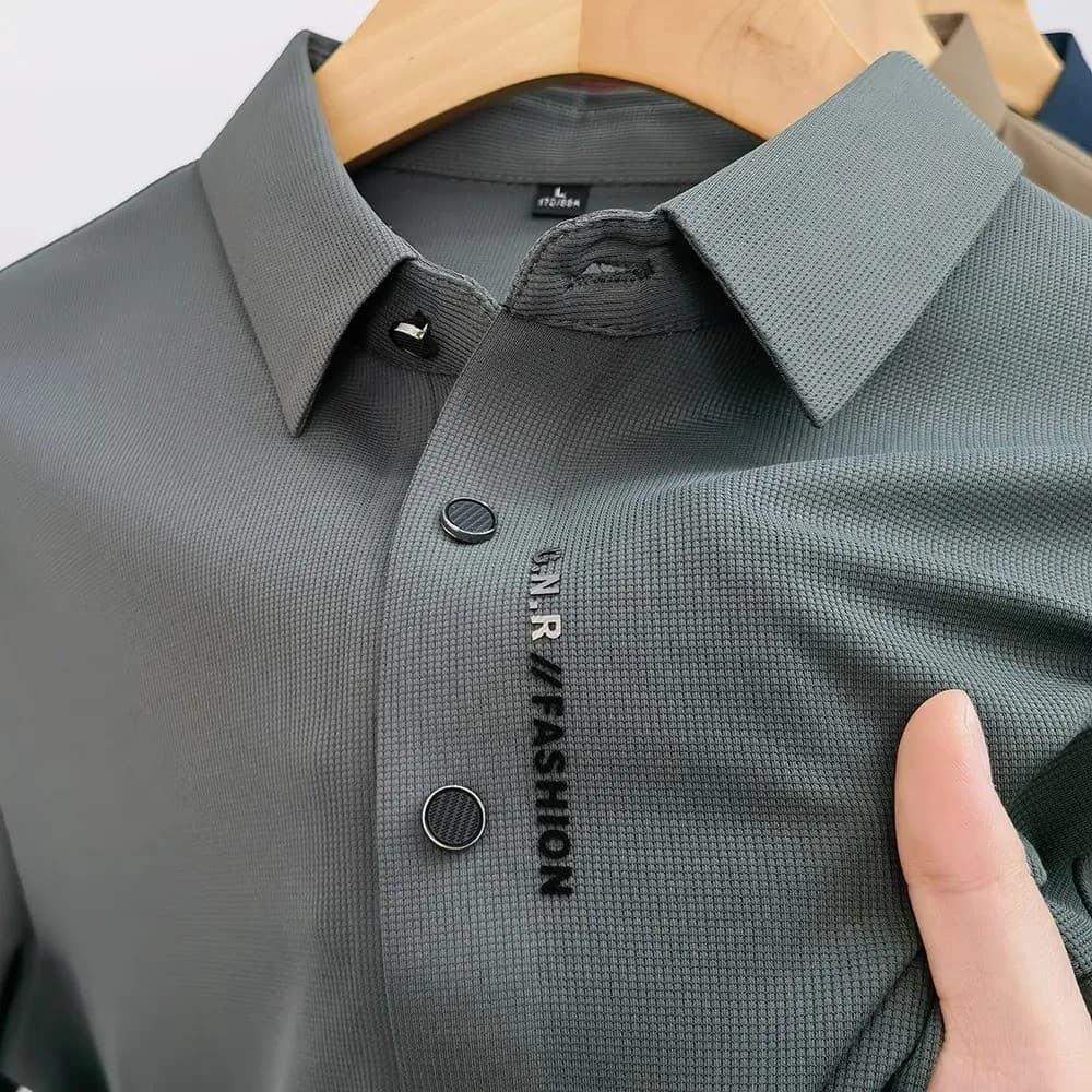 Waffle Men Camiseta Manga Curta De Alta Qualidade 2024 Summer New Light Luxury Ice Silk Business Lapela Pólo Seção Fina