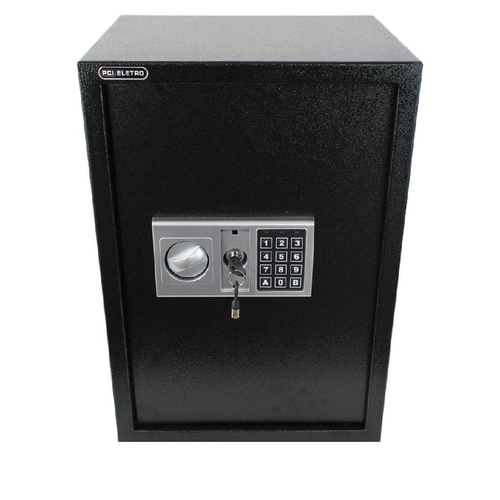 Cofre Grande Com Prateleiras Fechadura Teclado Digital 50En Com Chaves Preto De Piso Pci Cofres
