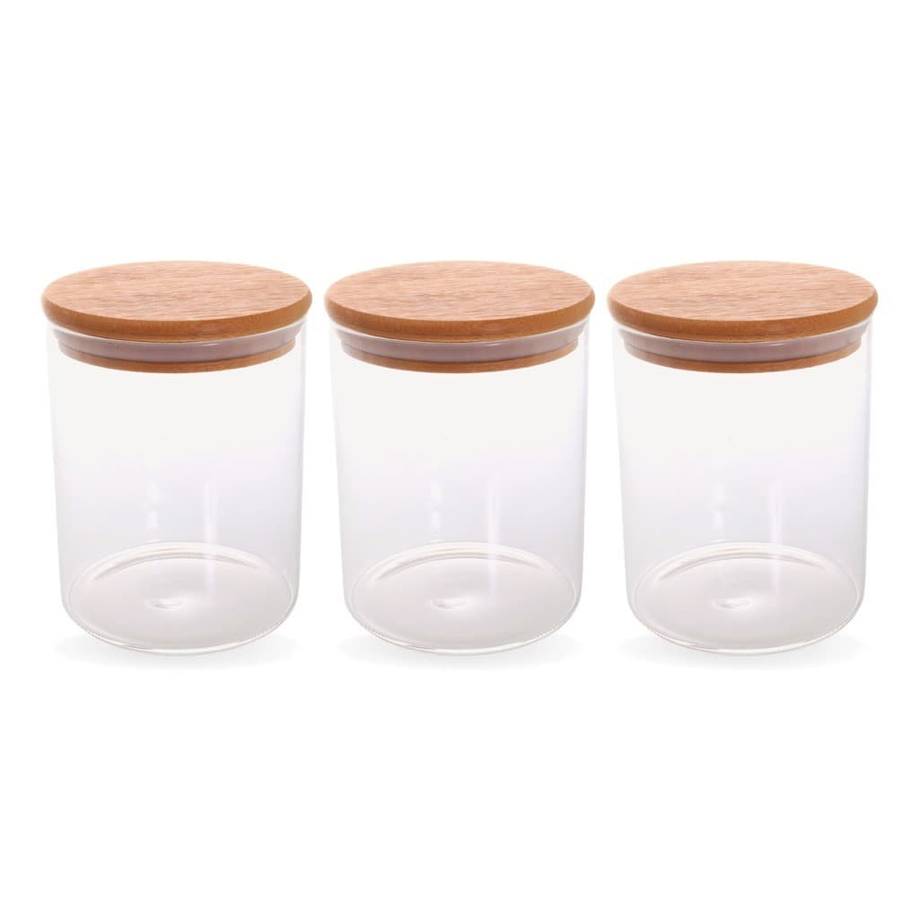 Kit 3 Pote Porta Condimentos Mantimentos Design Elegante Tampa De Bambu Hermético 900ml