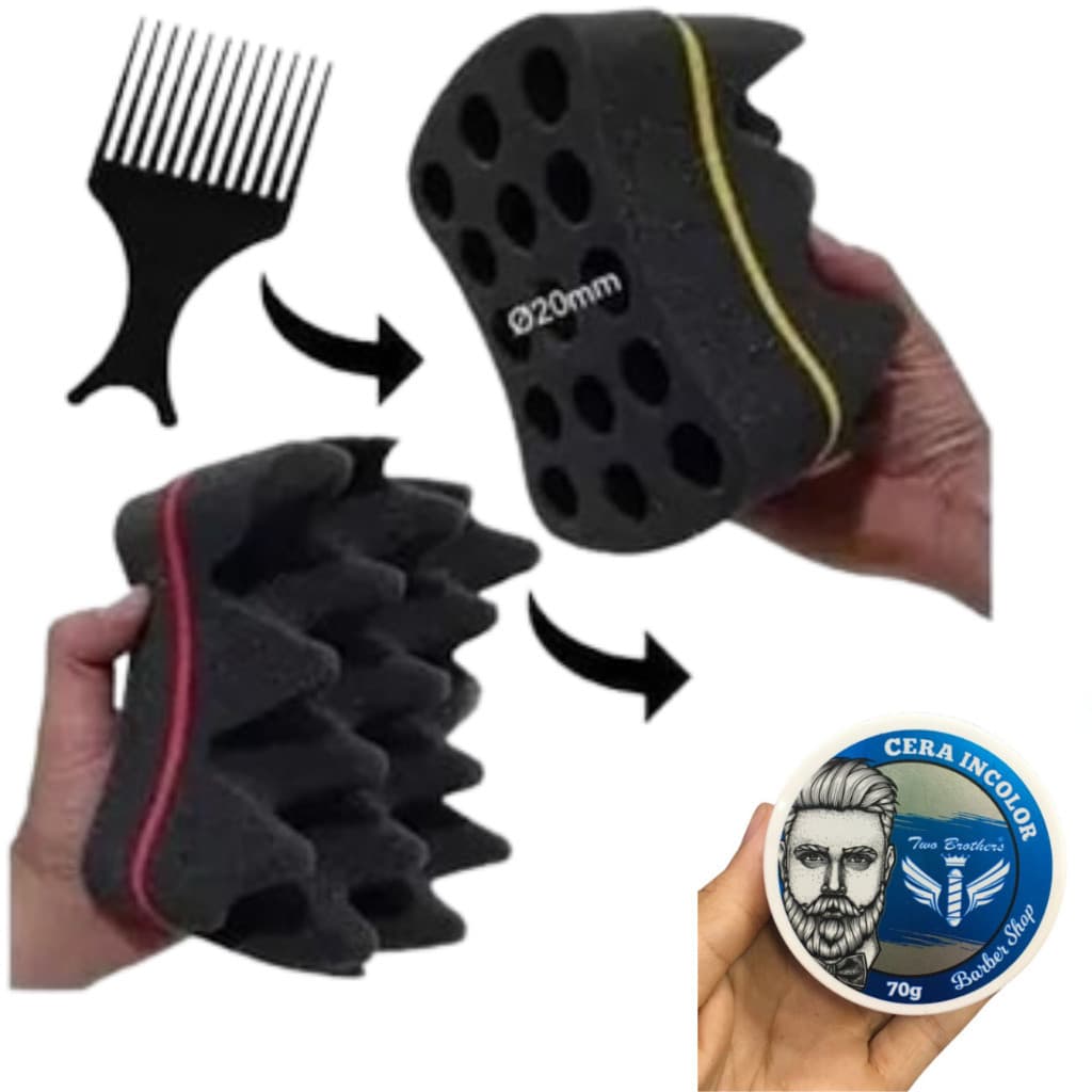 Esponja Nudred Dupla Turbo Ø20mm (G) + 1 Cera Estilizadora + 1 Pente