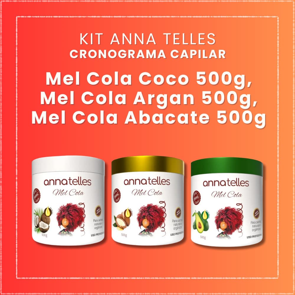 Kit Anna Telles Cronograma Capilar Coco 500g + Argan 500g + Abacate 500g