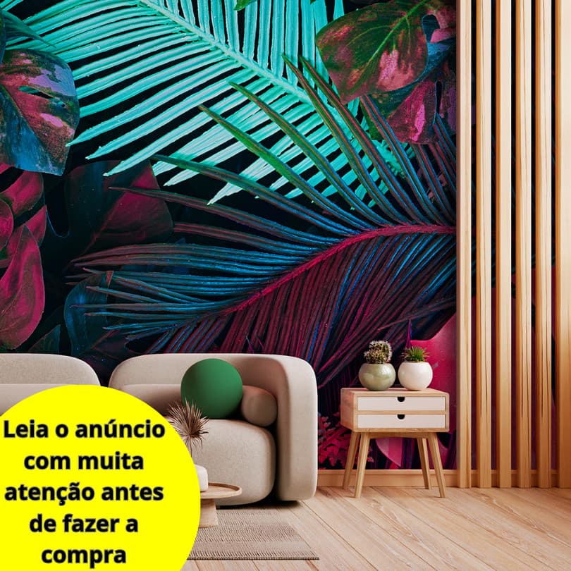 Papel De Parede Folhagem Colorido 3D Exclusivo Sala Quarto Escritório