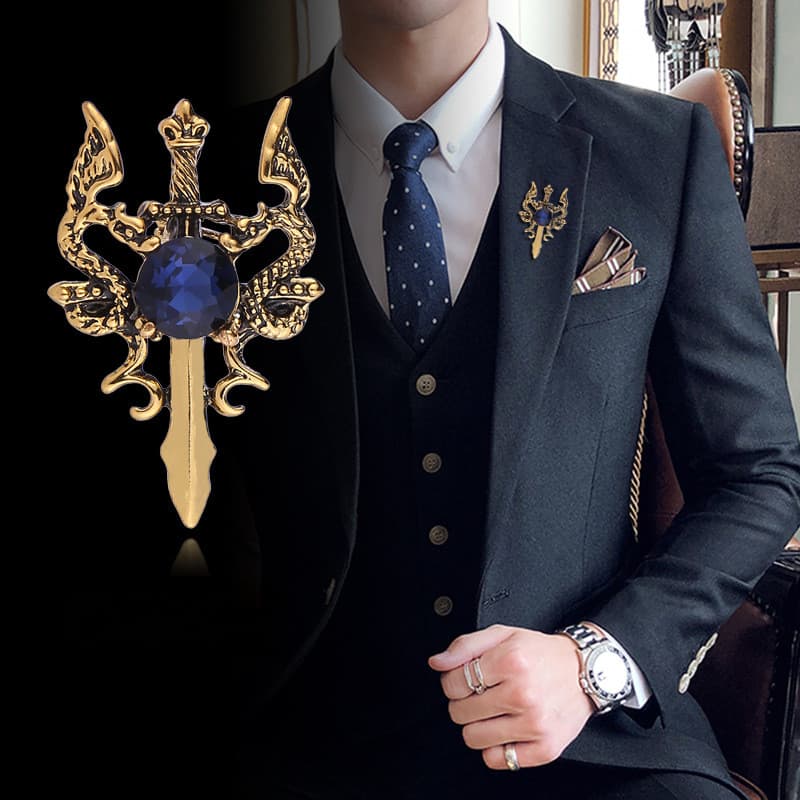 Broche De Dragão Duplo Terno Masculino Corsage Pino Crachá Acessórios