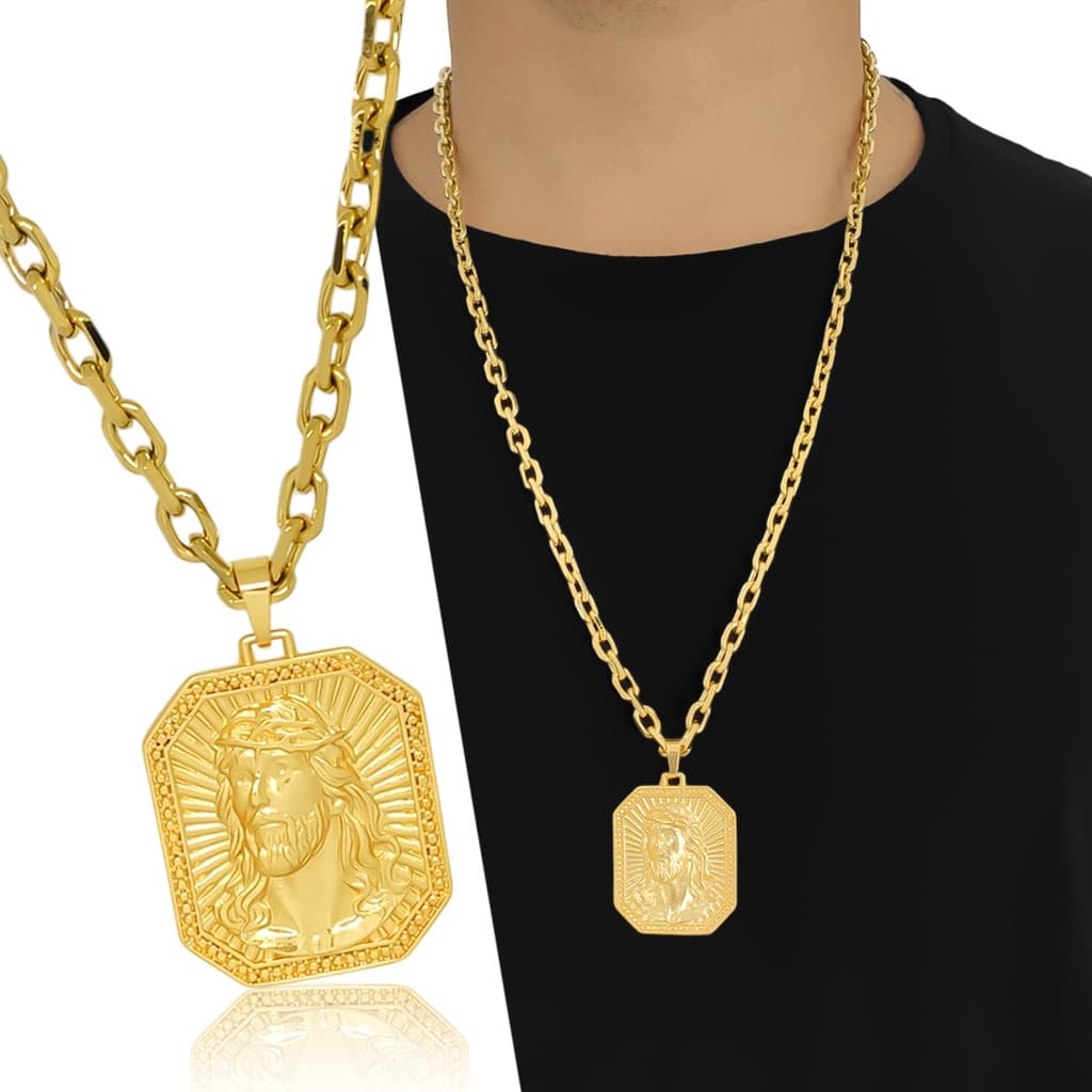 Cordão Cadeado Jesus Aço Inox Antialérgico Banhado Original
