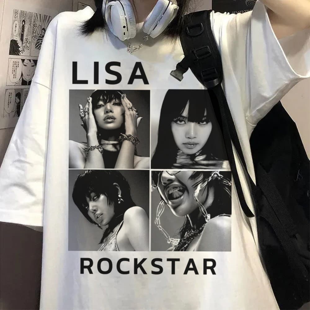 Camisa Camiseta Feminina Branca Lisa Rockstar Blackpink Lalalisa Tulbler Verao