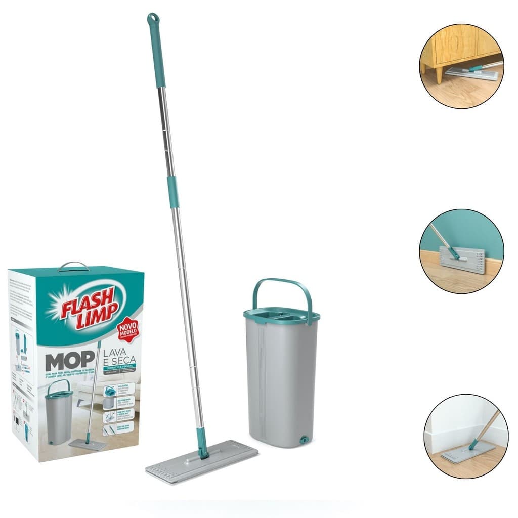 Mop Flat Lava e Seca Flash Limp Rodo Limpador Multiuso Balde 5.5L Mop7740