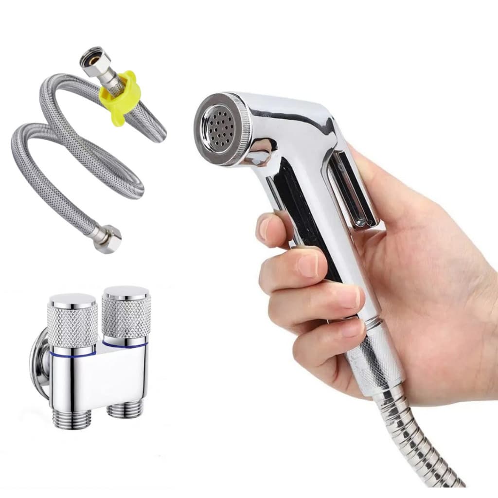 Kit Ducha Higiênica Completa Com Registro Duplo De Água Mais Rabicho/Engate