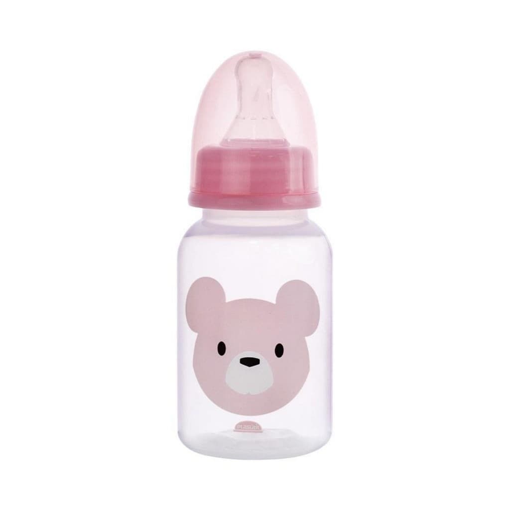 Mamadeira 150ml Rosa Com Sistema Anticólica Urso Bico Silicone Anatômico Bebê Criança Plasútil
