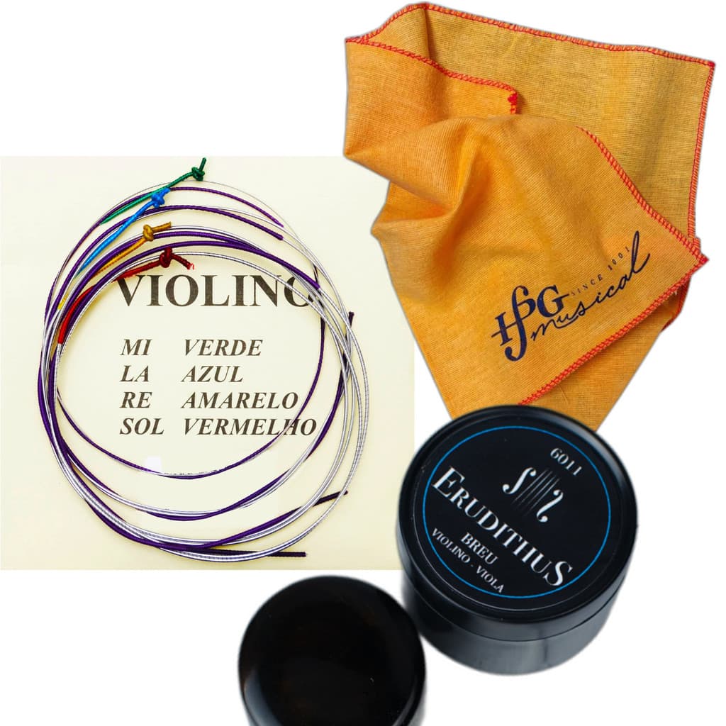 Kit Encordoamento Violino Mauro Calixto + Breu Erudithus + Flanela - Kit Estudo Violino
