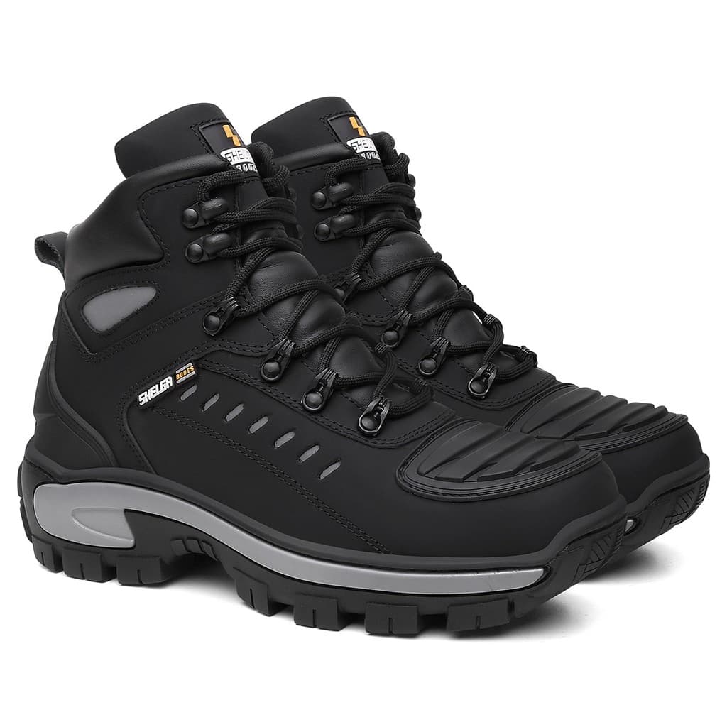 Bota Coturno Masculino Shelga Biqueira PVC Couro Legitimo Motoqueiros Cores Conforto Trabalho Segurança