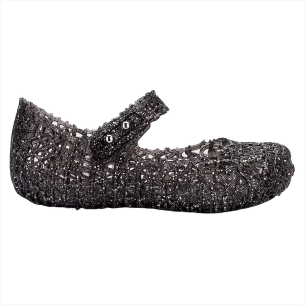 Sapatilha Mini Melissa Campana Papel Bebê Preto Glitter