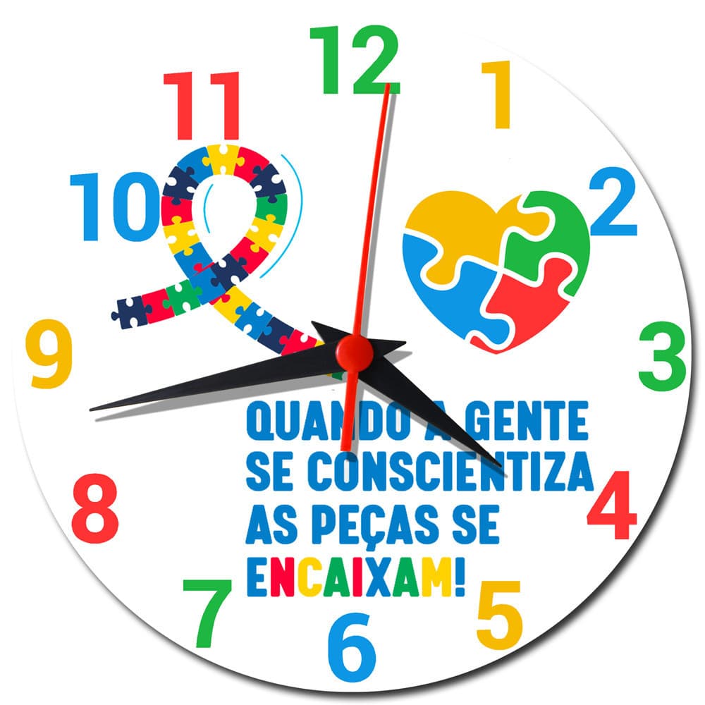Relógio de Parede Autismo TEA  - Relógio Símbolo do Autismo