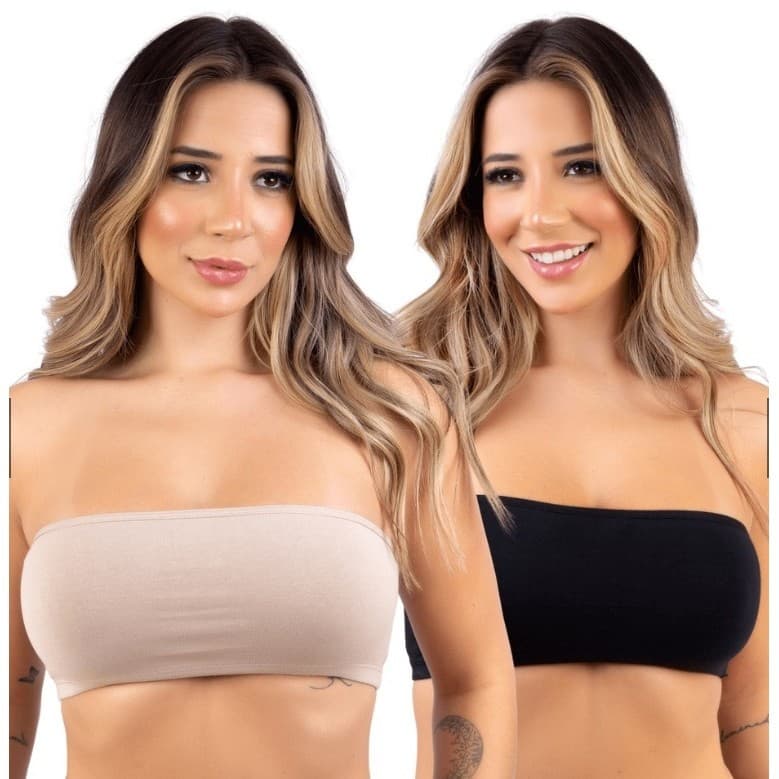 Kit 2 Top Faixa Cropped Sem Bojo Cotton Tomara que Caia Algodão Confortável