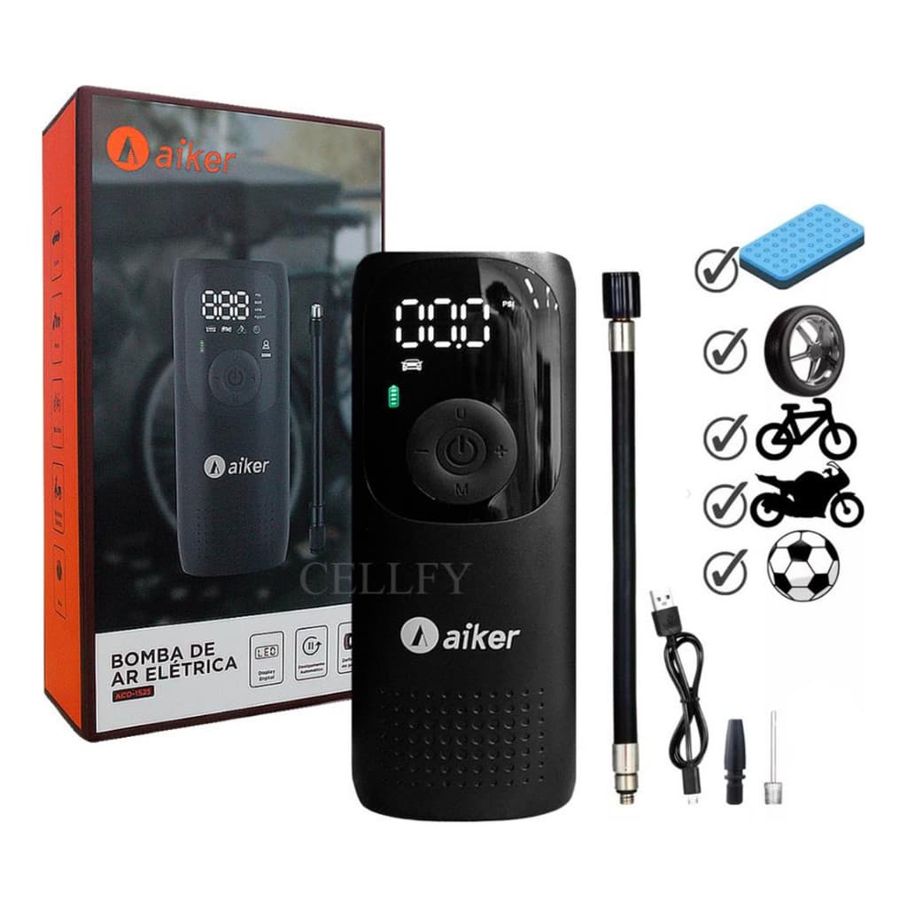 Bomba De Ar Calibrador Compressor Digital Portatil Aiker