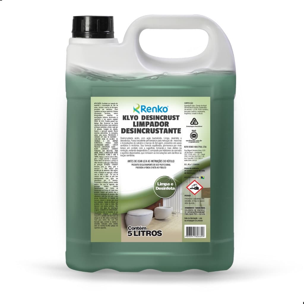 KLYO DESINCRUST Limpador Desinfetante Desincrustante Para Louças Sanitárias e Box Manchado 5 Litros