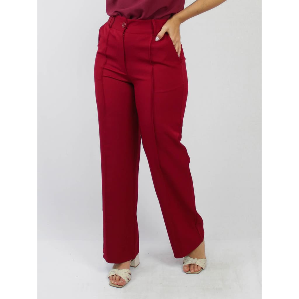 Calça Feminina Alfaiataria com Friso e Bolsos Laterais Estilo Office