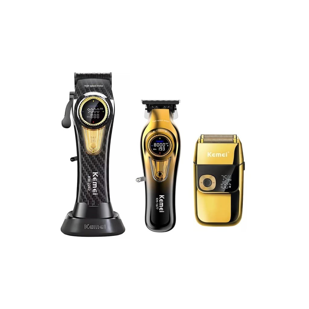Maquina de Cortar Cabelo Kemei KM 2242 + Acabamento KM 1677 + Shaver KM 2028
