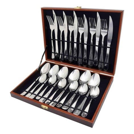 Jogo Talheres Conjunto Faqueiro 24 Pçs Aço Inox Liso Cozinha