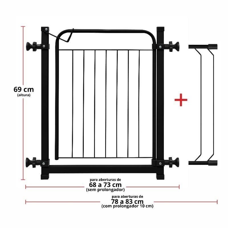 Portão Grade Pet Proteção Para Pet Cachorro Criança pró aramado 69 a 83 cm Preto