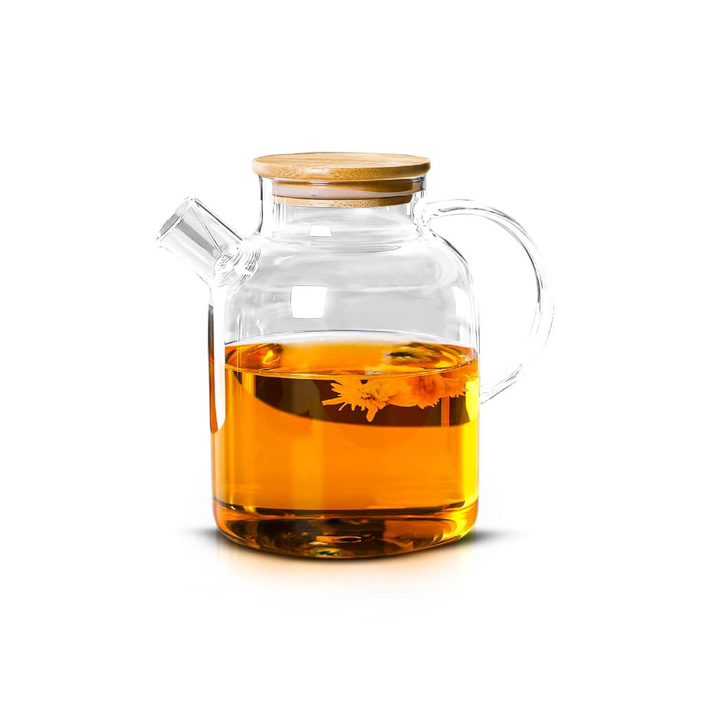 Jarra Vidro tampa bambu filtro 1,75L chá agua saborizada fria infusor suqueira chaleira luxo