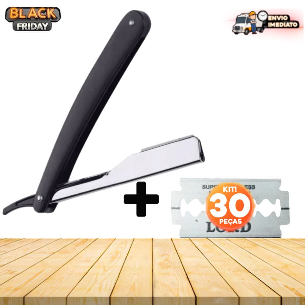 Kit 30 Lâminas + Navalhete Profissional com Cabo Plástico - Aço Inox para Barbear, Design de Sobrancelhas e Depilação