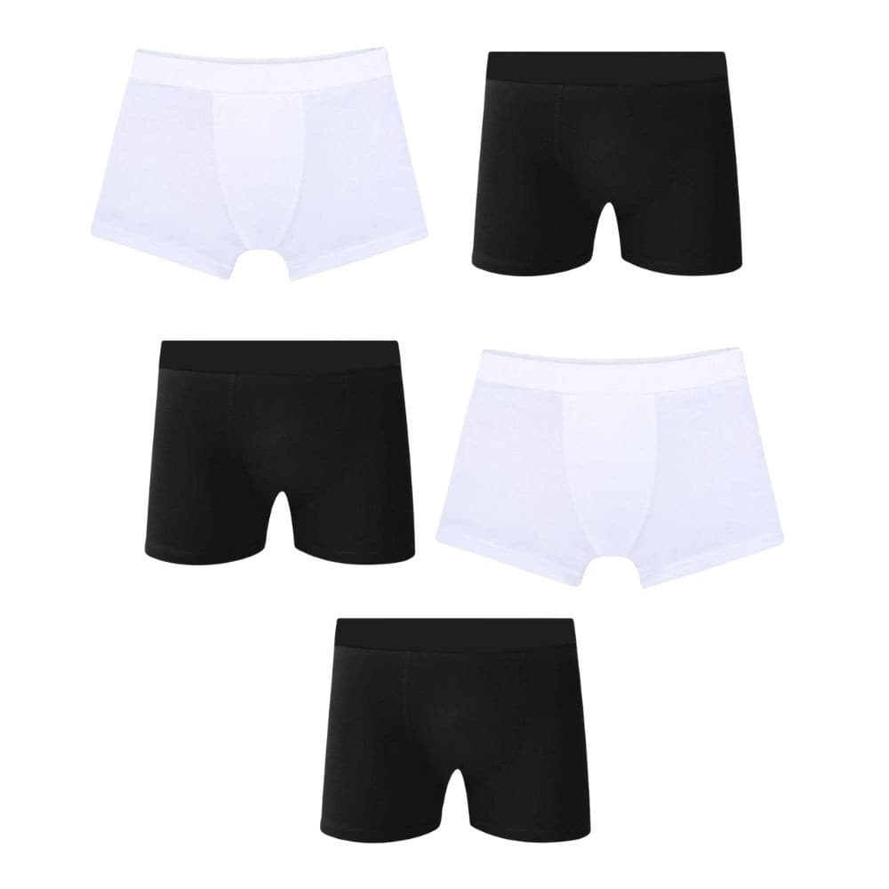 Kit 5 Cueca Box Boxer Lisa Básica Confortável Preta E Branca Microfibra