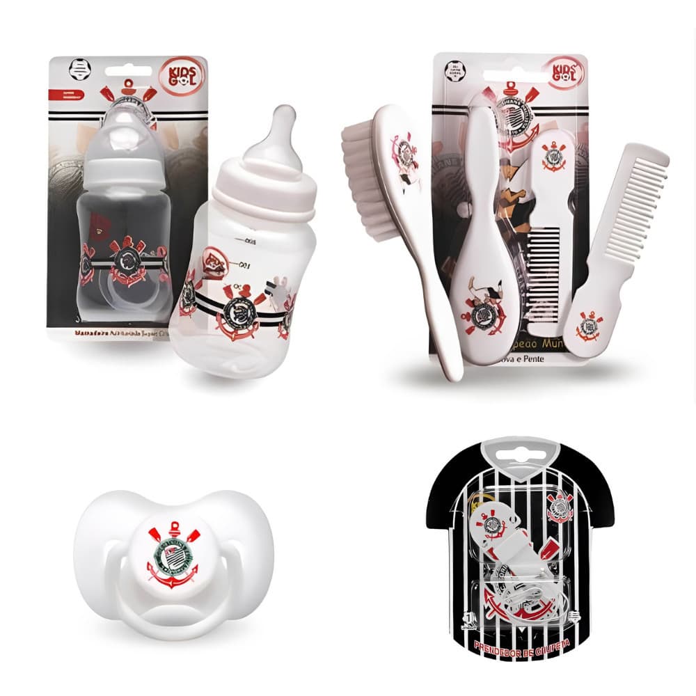 Kit Bebê Times Brasileiros Kids Gol - Mamadeira, Chupeta, Prendedor e Higiene