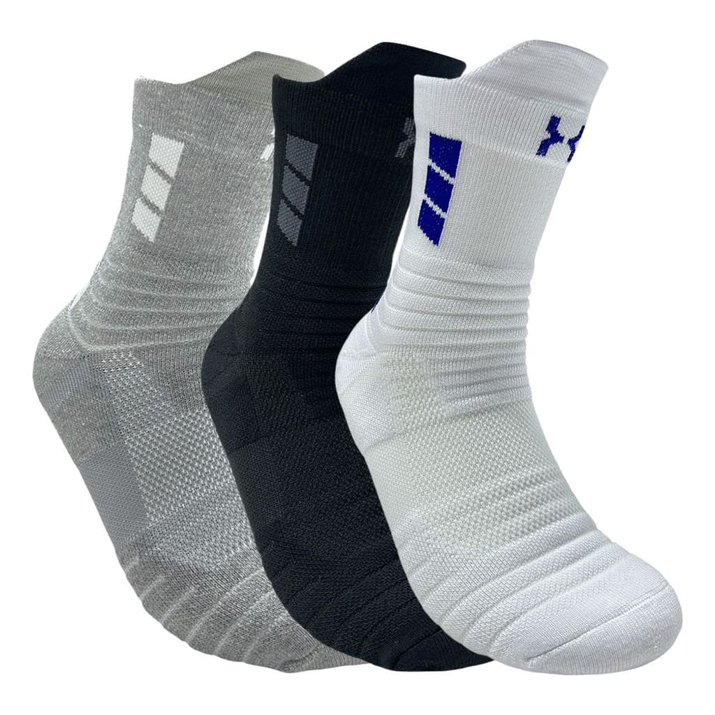 Kit 3 Pares Meia Cano Alto Compressao Masculina Esporte Basquete Futebol Academia