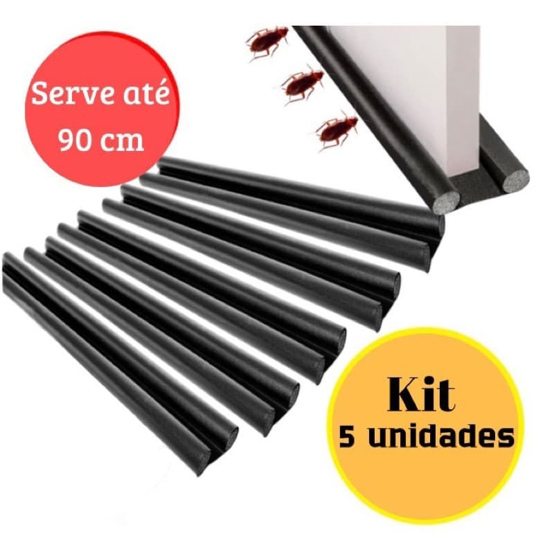 Kit com até 5 Veda Porta de 80 cm a 90 cm Impermeável Ajustável Preto Contra Sujeira Insetos e Poeira
