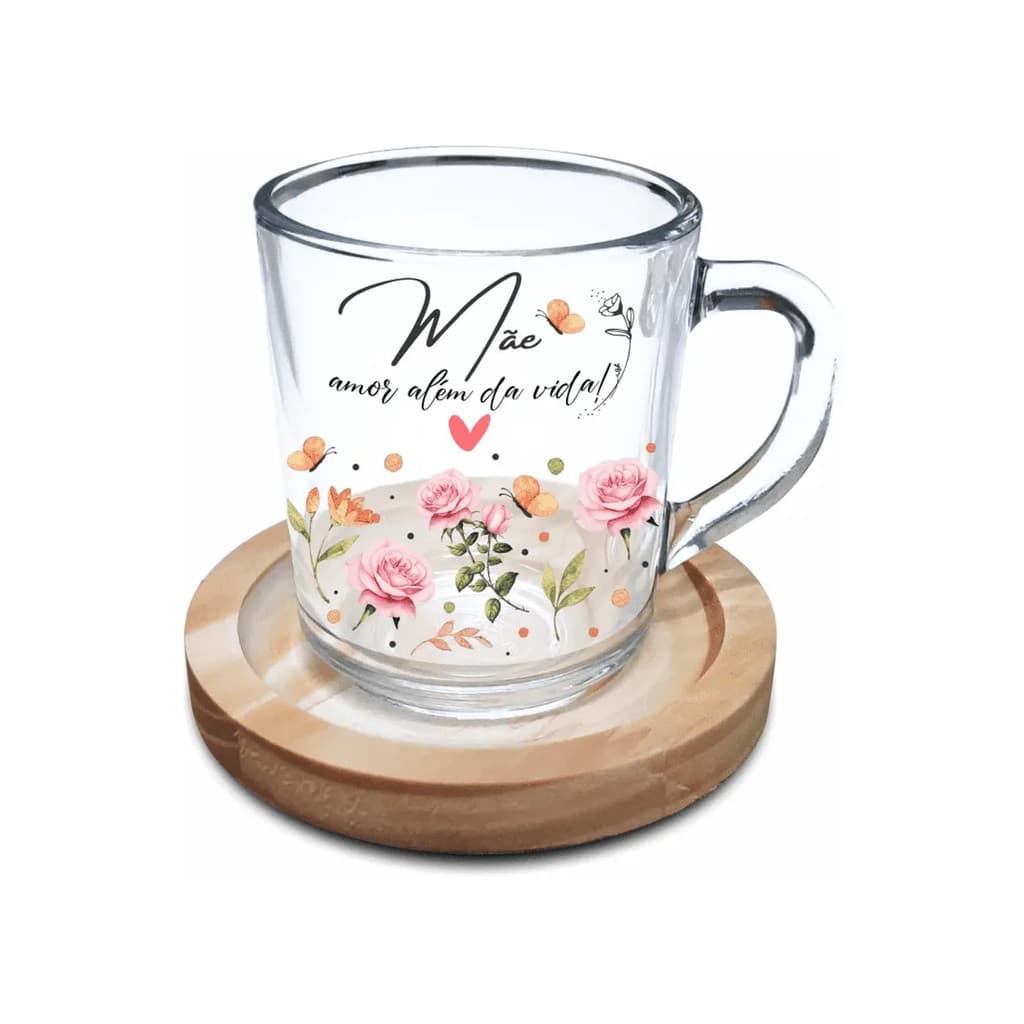 Caneca de Vidro Dia das Mães 250ml Data Especial Amor Homenagem Presente Mesa Posta Café Manhã