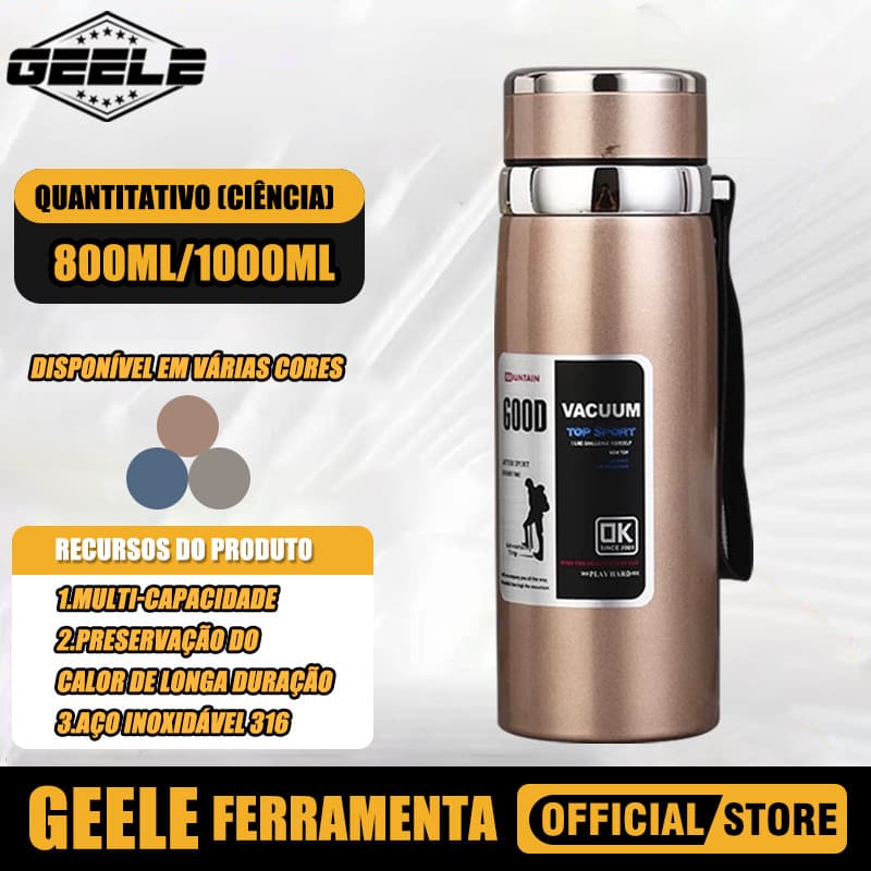 Garrafa Térmica de Água 800ml ou 1000ml Inox Com Infusor Prata Dourada Azul  Parede Dupla Com Alça