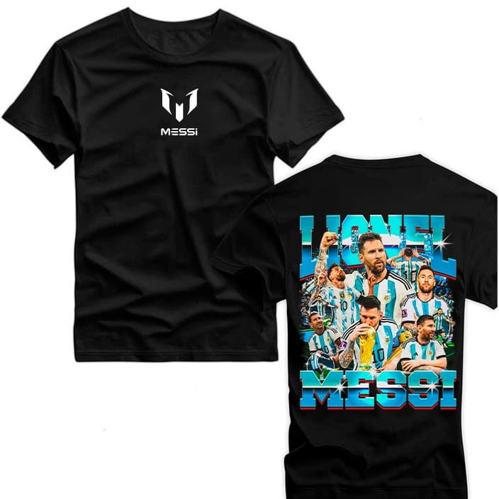 Camiseta Camisa Messi Argentina Copa Do Mundo Champion Frente E Costas Goat